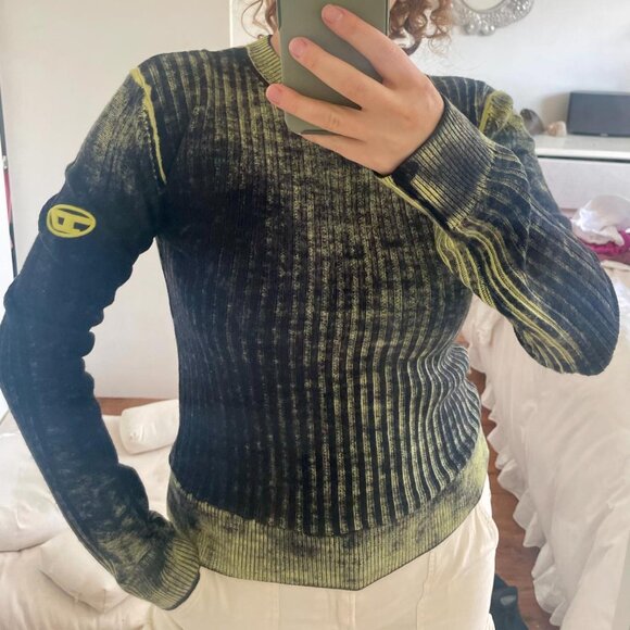 Diesel Sweaters - Diesel rib knit green distressed faded sweater